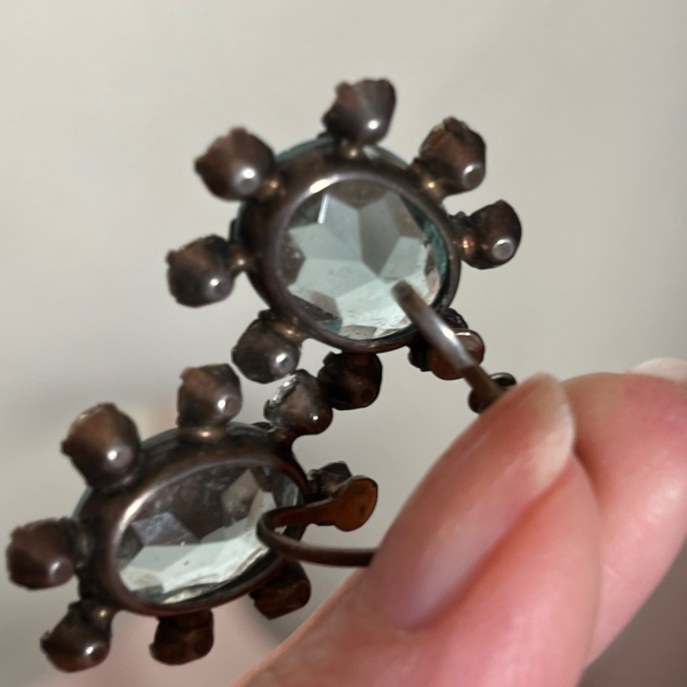 Antique Art deco Sterling Silver oversized pale blue quartz Screw back earrings - Picture 5 of 15